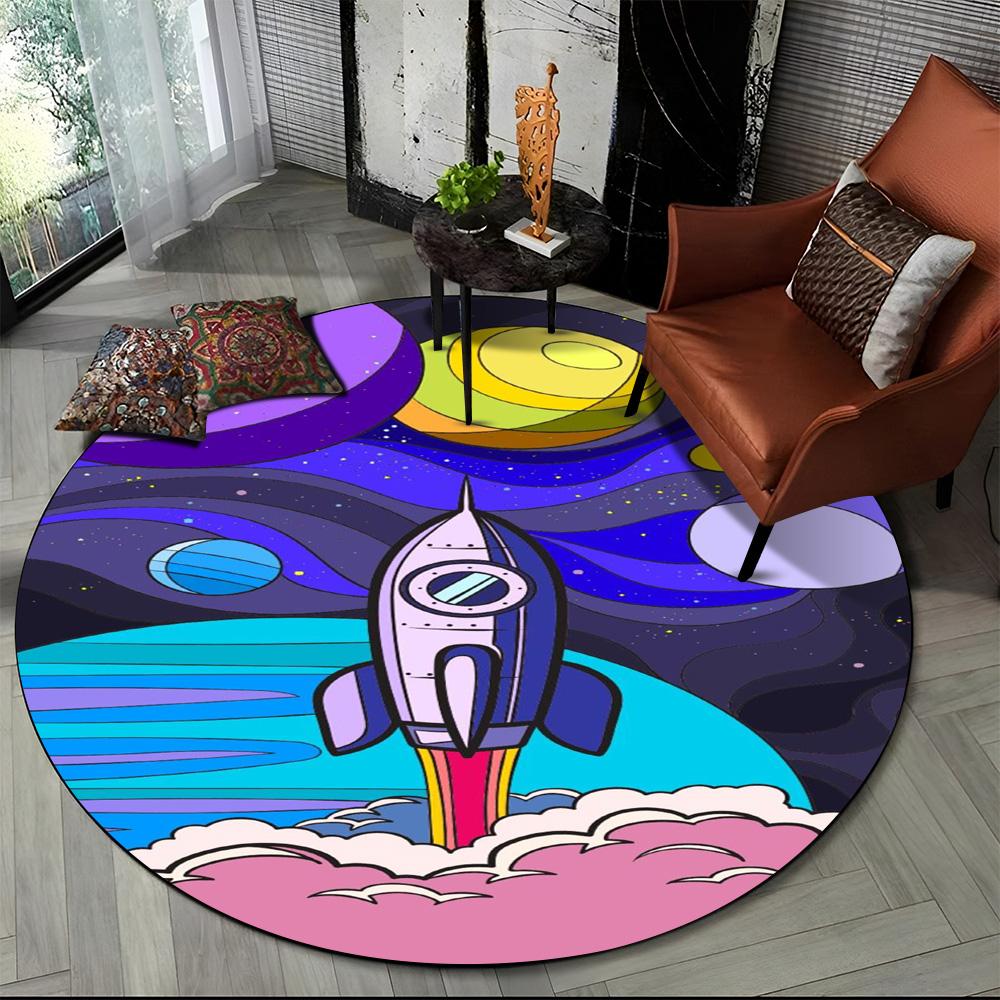 3D Astronaut Space Cartoon Round Carpet Rug for Living Room Bedroom Child Playroom Chair Decor,Pet Area Rug Non-slip Floor Mat