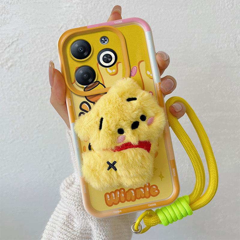 KEYSION Cute 3D Cartoon Plush Case for Infinix Smart 8 8HD with Lanyard Soft Silicone Shockproof Phone Cover for Infinix Hot 40i