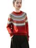 Women's Korean Style Fair Isle Wool Sweater - Loose Fit, Seamless Round Neck Jacquard Knitwear