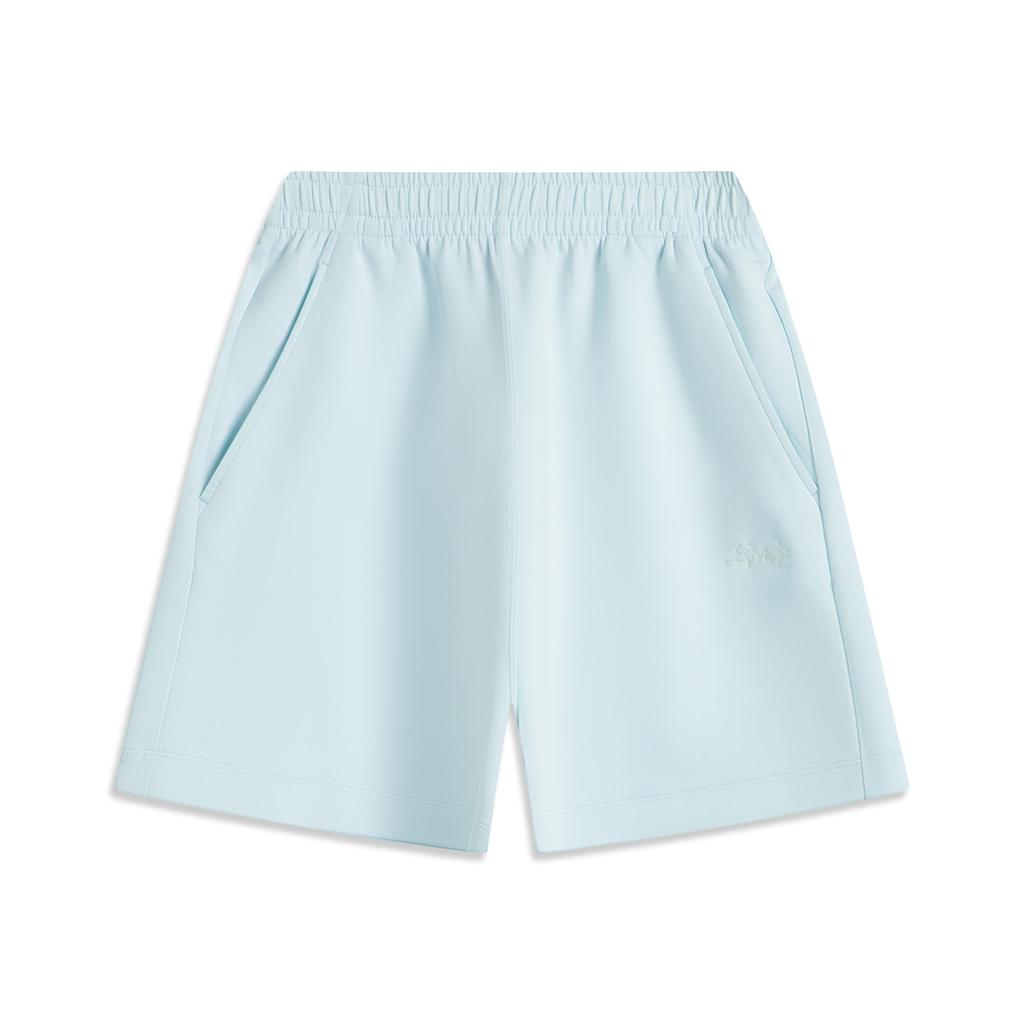 Li Ning Sports Trend Series Solid Color Mid Waist Breathable Versatile Straight Casual Shorts Women Shorts Light-Sky-Blue AKSV178-1
