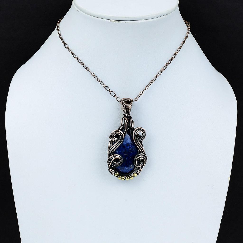 Sodalite Gemstone Pendant Copper Wire Wrapped Pendant Unique Copper Jewelry Dainty Pendant Wire Wrap Jewelry Handmade Pendant Gift For Women