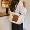 Summer New Woven Tote Bag Fashionable Splicing Large-capacity Versatile Shoulder Underarm Bag Simple Casual Handbag