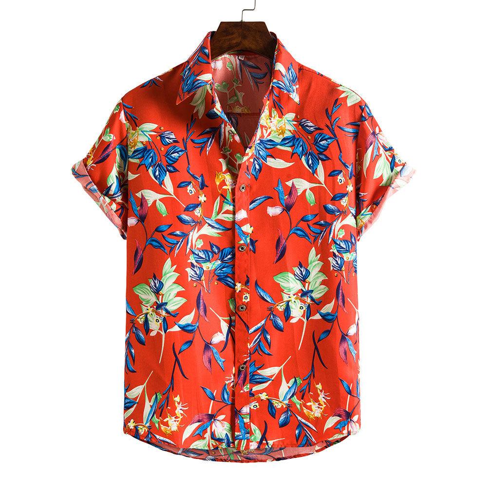 Spring and Summer Men's Beach Shirt Hawaiian Short Sleeve Flower Shirt Men's