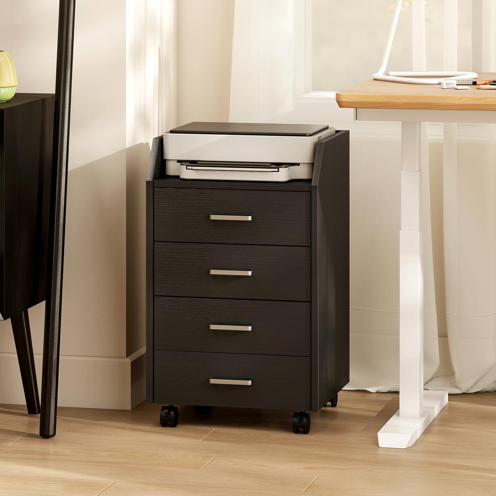 Büro-Aktenschrank auf Rollen 4 ausziehbare Holzladeflächen 40 x 36 x 65 cm Schwarz