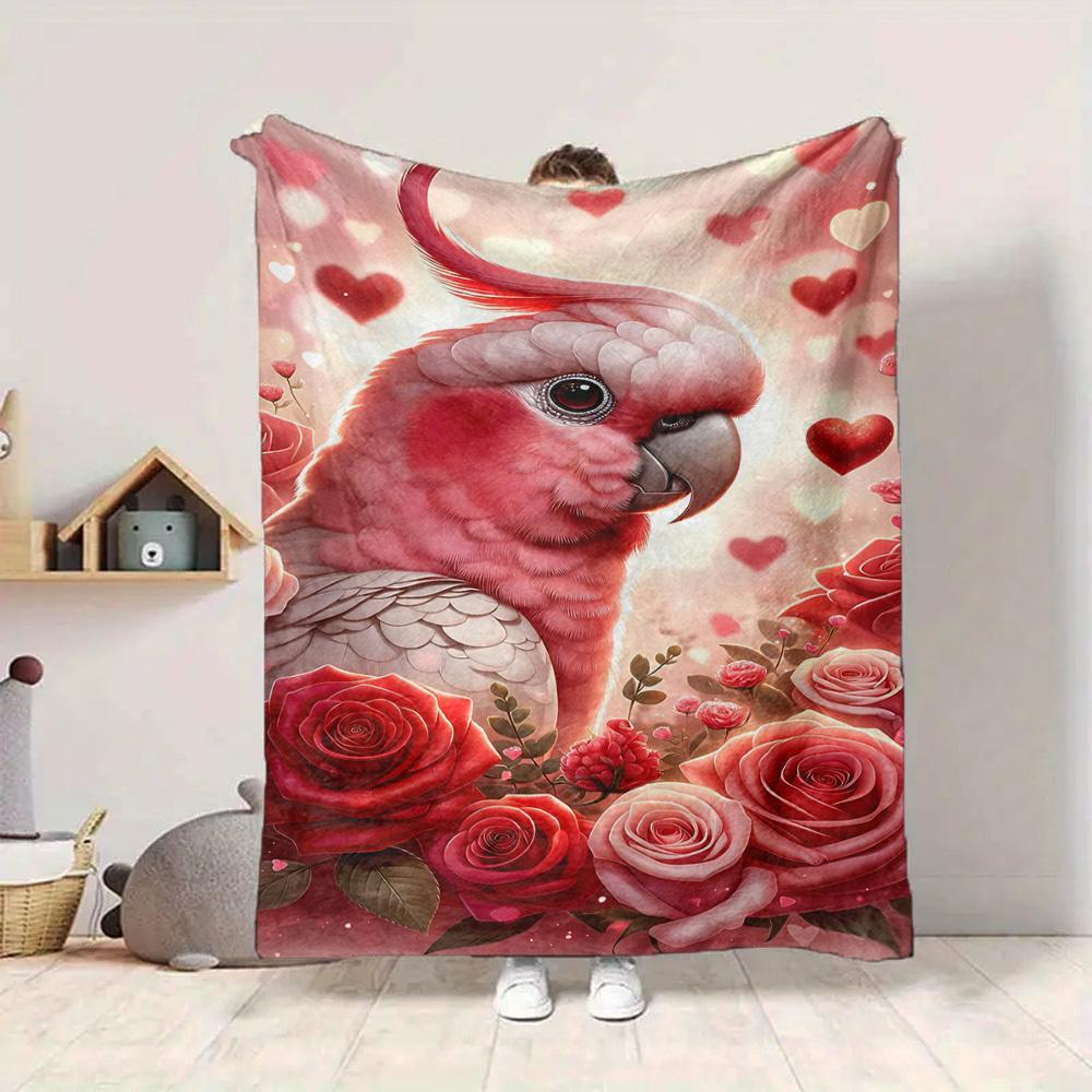 1pc Pink Parrot Blanket Lightweight Blanket Throw Blanket For Sofa, Bed, Travel, Camping, Livingroom, Office, Couch, Chair yy251010068