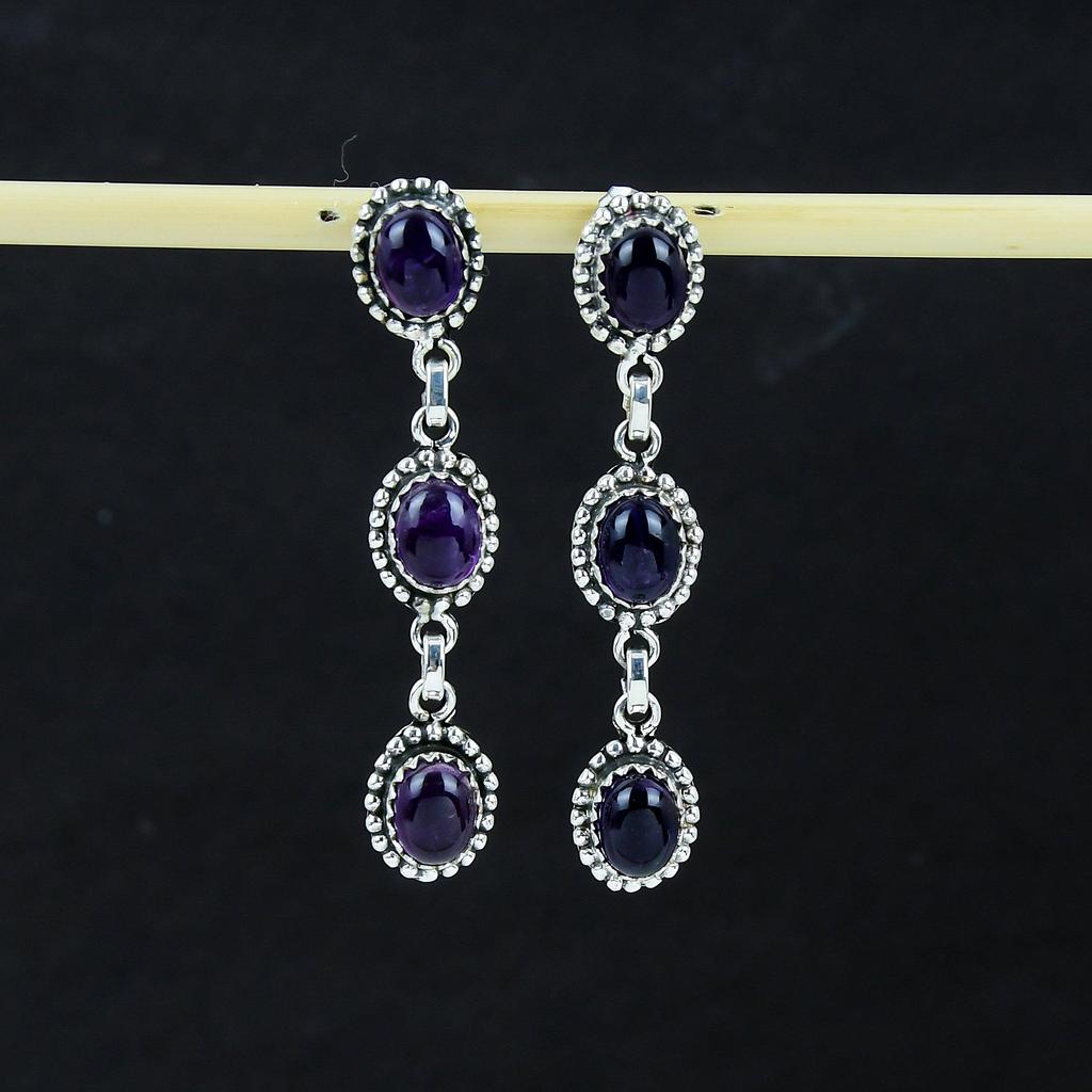 Natural Amethyst Gemstone Earrings, 925 Sterling Silver Earring, Handmade Boho Silver Jewelry Dangle Earrings, Birthday Gift For Love