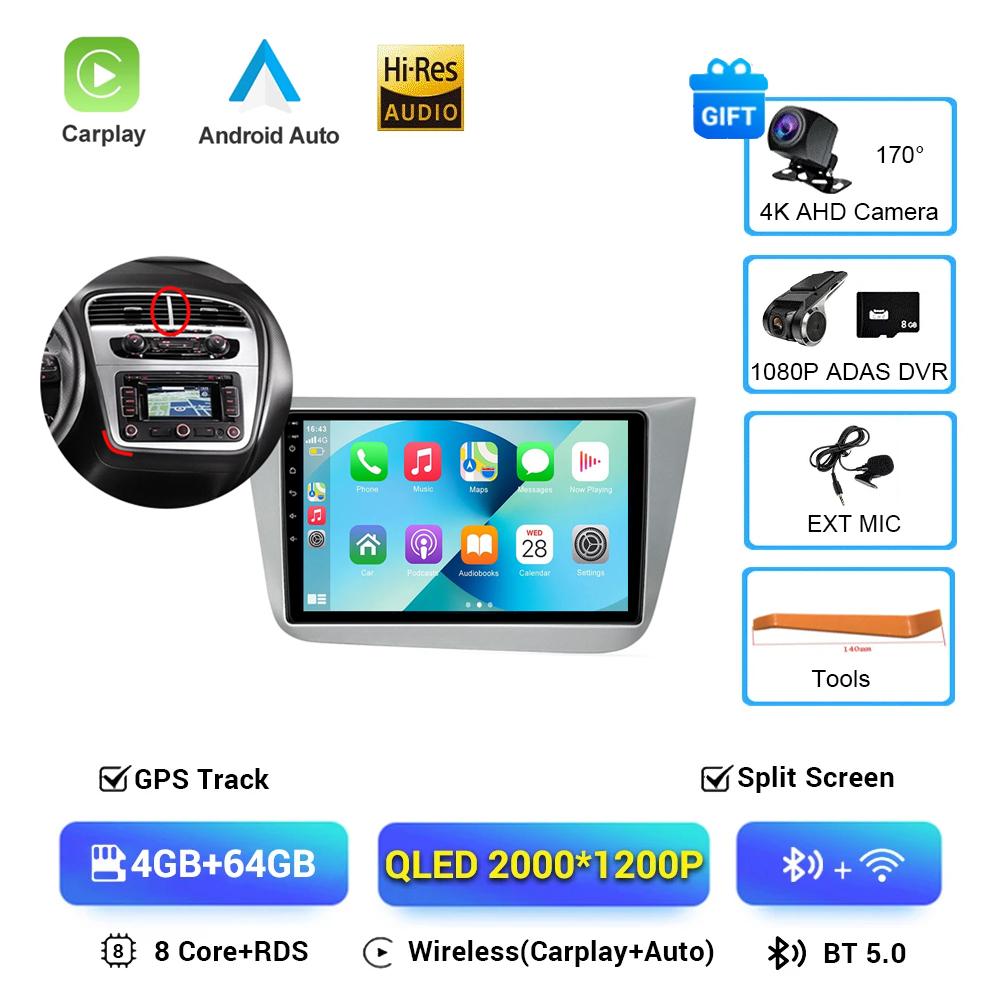 Car Radio Android 16 QLED Screen Qualcomm For Seat Leon 2 MK2 Altea XL 2004-2015 Car Stereo Head Unit DSP 48EQ Carplay NO 2din Hxqgn22