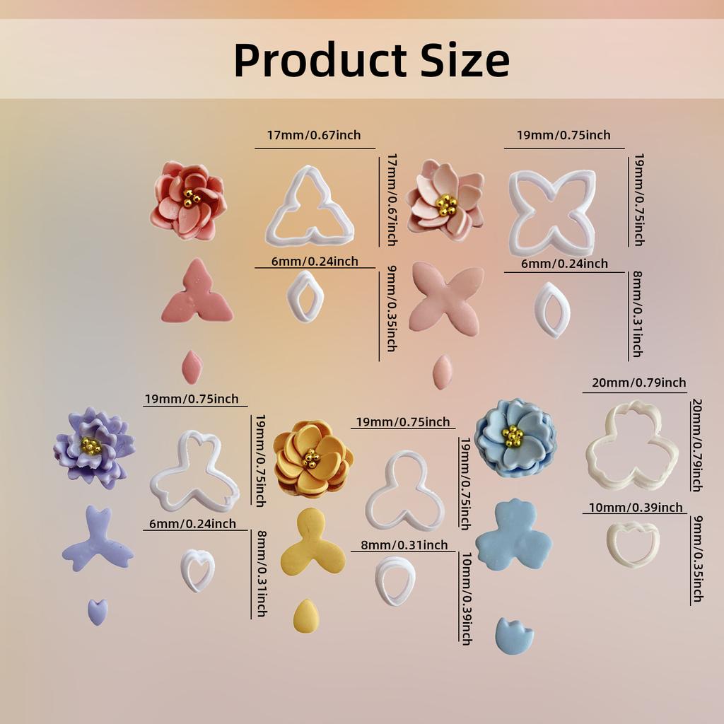 10Pcs Flower Clay Cutter Clay Molds for Earrings Making, 5 Shape Geometric Flower Clay Cutter, 5 Shape Petal Clay Cutter