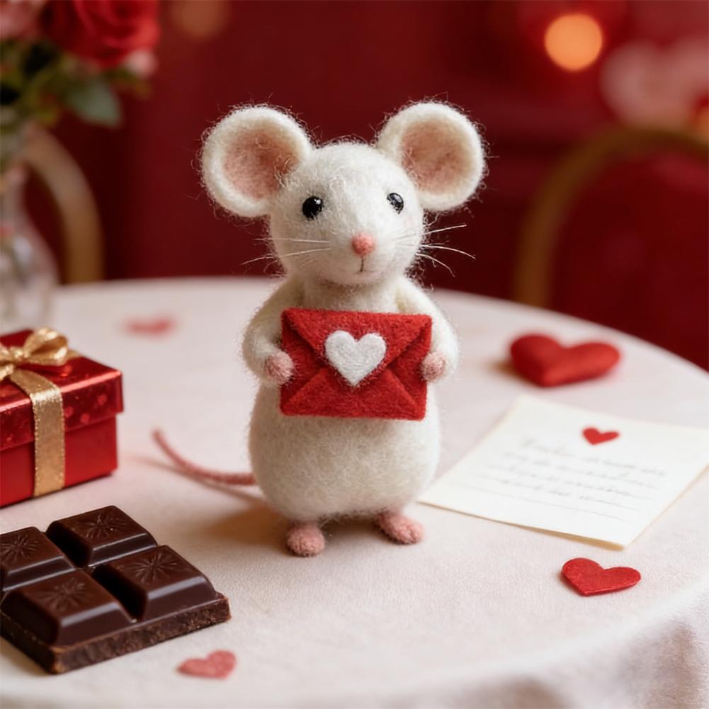 Schattige muisjes van vilt voor Valentijnsdag, kerstversiering van wolvilt, handgemaakt doe-het-zelf knutselpakket, cadeau voor op je bureau.