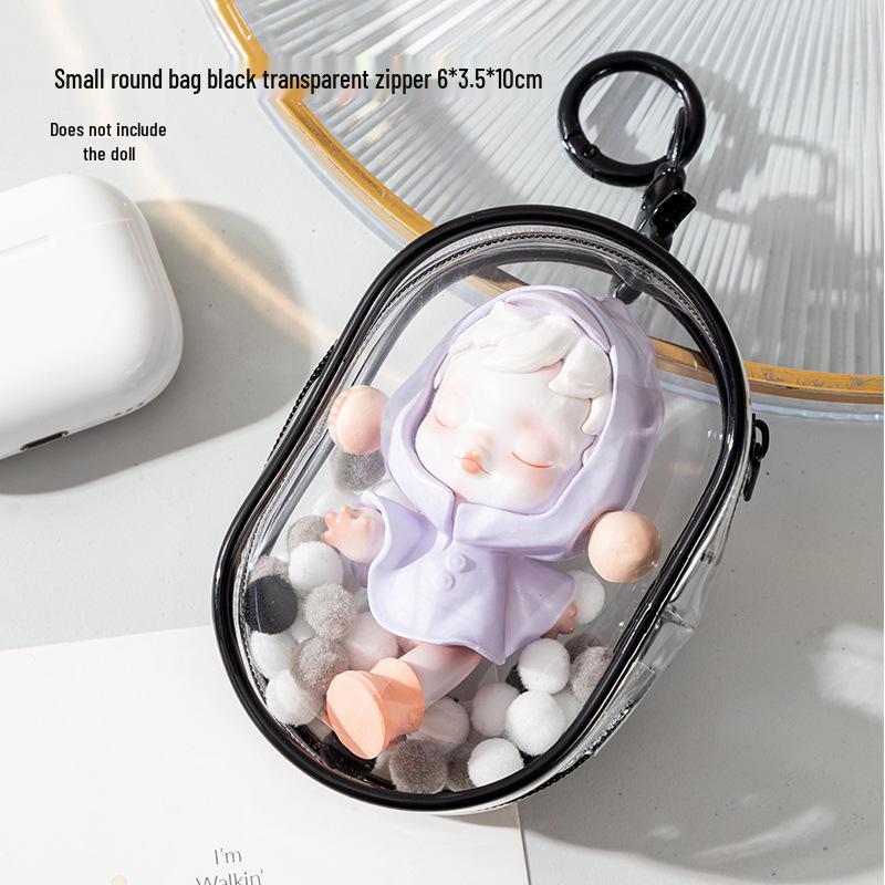 Pop Mart Figurine Blind Box 6cm Display Stroller Bag - Transparent PVC Capsule Style Storage for Baby Outing.