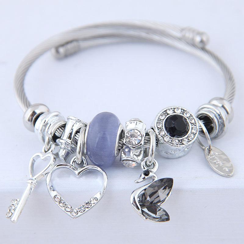 Fashion Ladies Zircon Swan Love Beads Bracelet for Ladies
