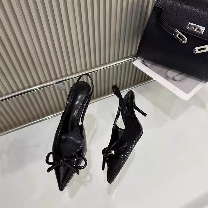 Fashion Women Sandals New Bow Slingbacks High Heels Sandals Women Sexy Pointed Toe Patent Leather Elegant High Heels Shoes for Women