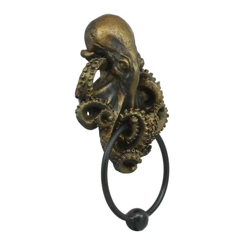 Pacific Giftware Dekorativer Oktopus Schädel Monster Harz Türklopfer mit Gusseisenklopfer Wandskulptur Türring Dekoration