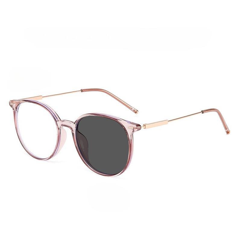 

New Round Frame Fashion HD Anti Blue Light Photochromic Near Sight Eyeglasses New Light Sensing Color Changing Myopia Glasses for Women Men -4.0 0 світло-фіолетового кольору