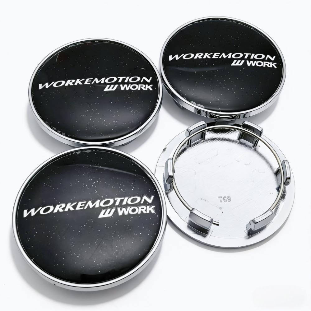 4pcs 69mm ( Clips 56mm ) W Work Emotion Logo Emblem Car Wheel Center Caps Wheel Rim Dust Cover Hubcaps Replace Hub Accessories