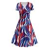 Women's Fashion Casual Independence Day Printed Short Sleeve Dress Elegant Maxi Dress