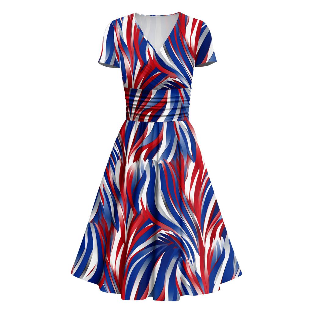 Women's Fashion Casual Independence Day Printed Short Sleeve Dress Elegant Maxi Dress