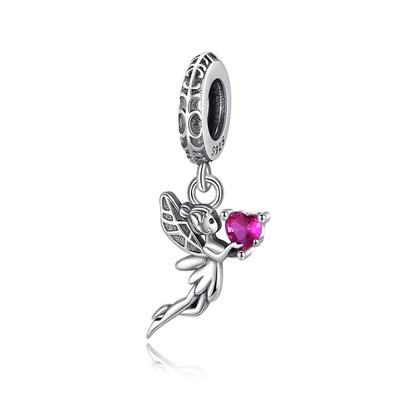 Tinker Bell Silver Hearts Dangle Charm for Bracelet Jewelry Making Original DIY Charms Fit Silver Color