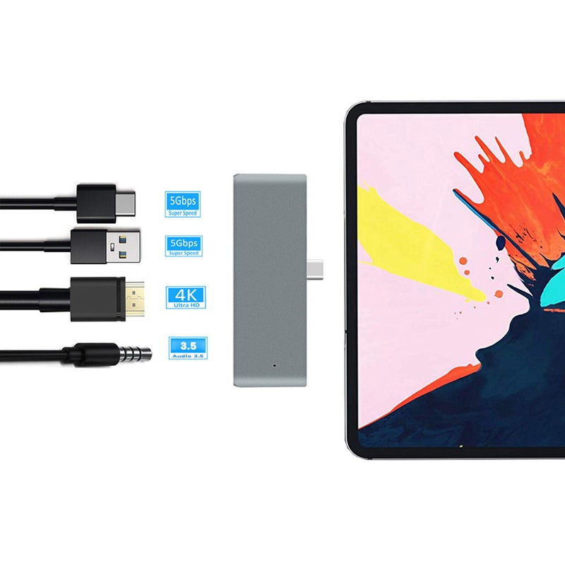 USB Cables Hubs & Adapters 4 In 1 Multi Function For Ipad Pro Hub Type C To Hdmiauxusbpd Adapter 3.5Mm Headphone Jack Pd Charging Converter
