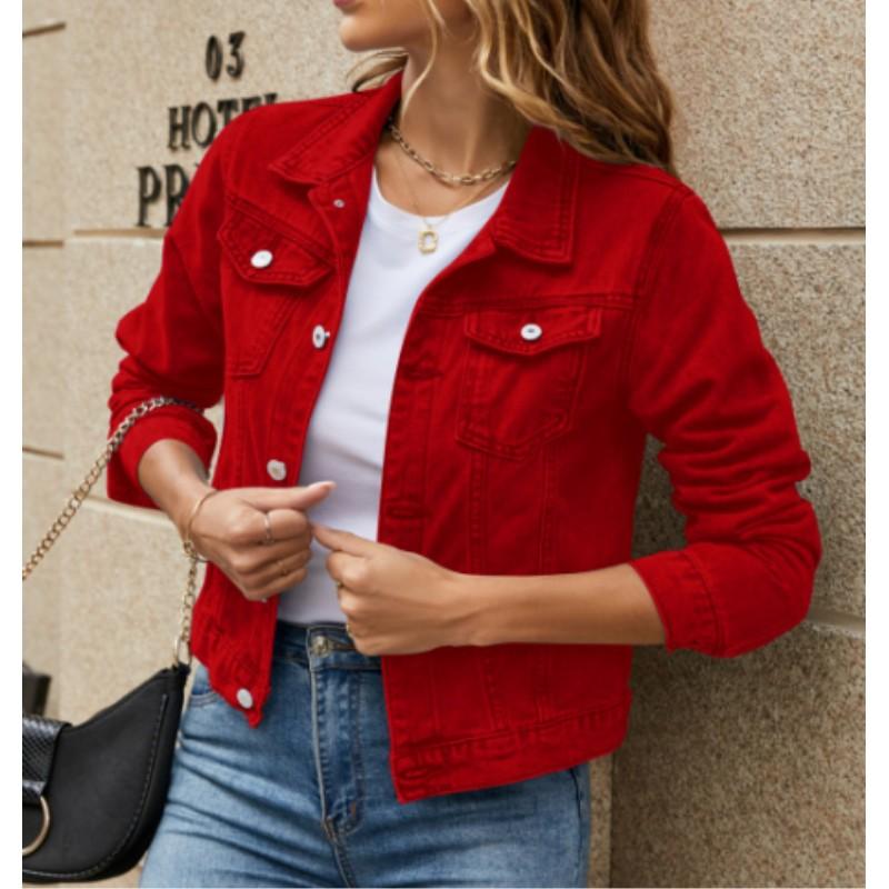

Женская весенне-осенняя джинсовая куртка с воротником, карманами и однобортной застежкой, однотонная, персонализированная, приталенного кроя, уличная XXS