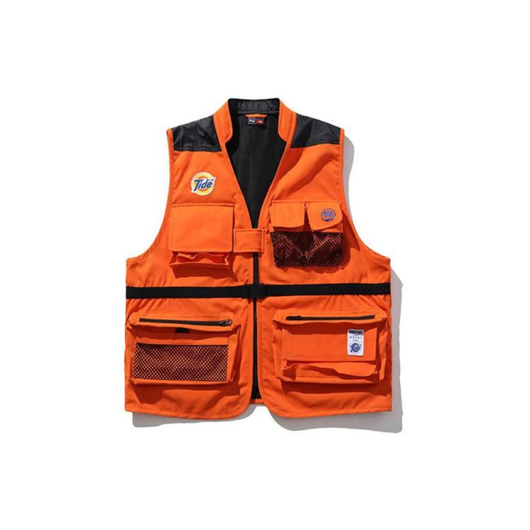 Li Ning X Tide Vests Men s Orange V neck Moderate Workwear AMMP027-1 XXL