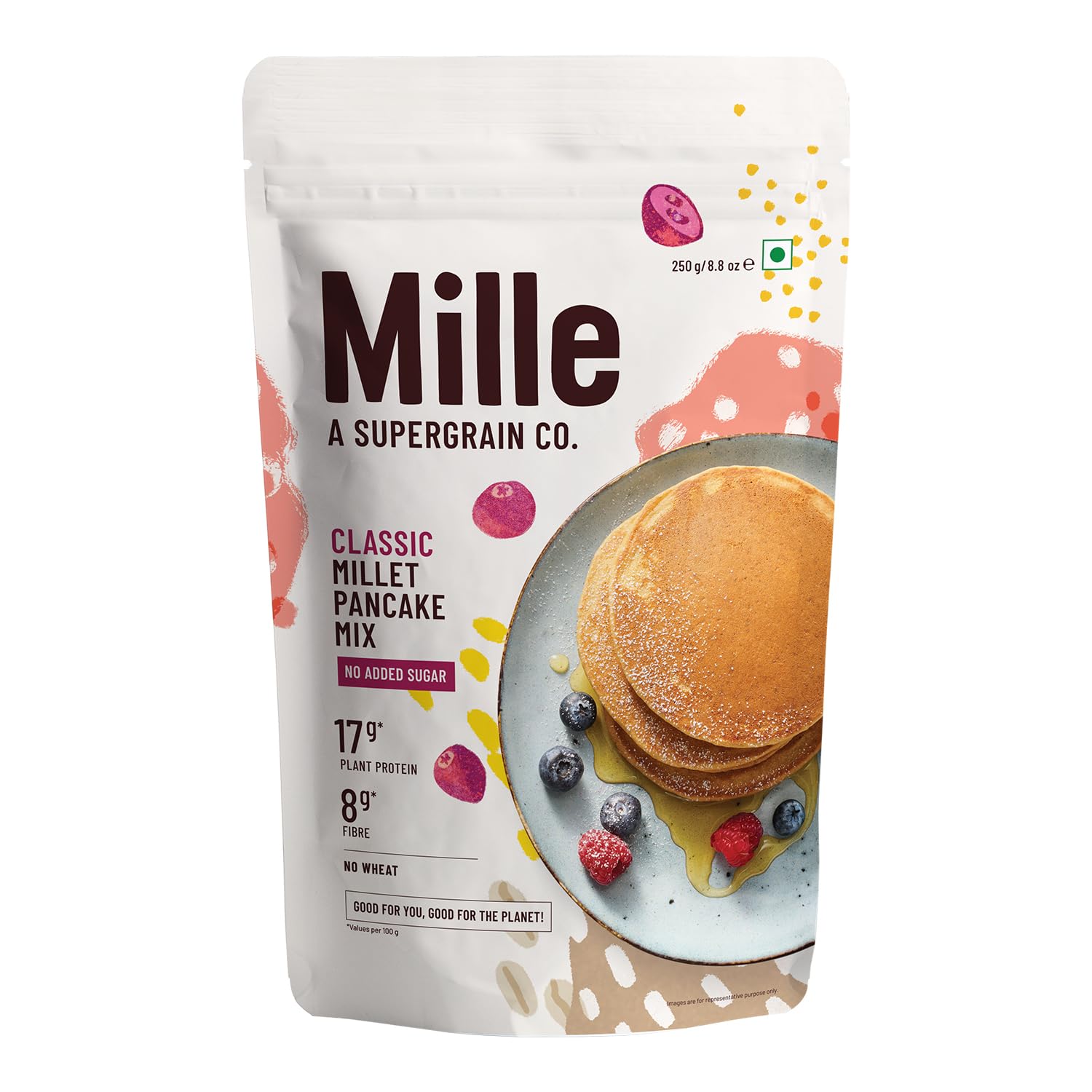 

Mille Classic Pancake mix | 0 Sugar | 17g High Protein Pancake | 8g Fibre | No Maida, No Atta | Low Carbs | Low GI Millet Grain | From the Makers