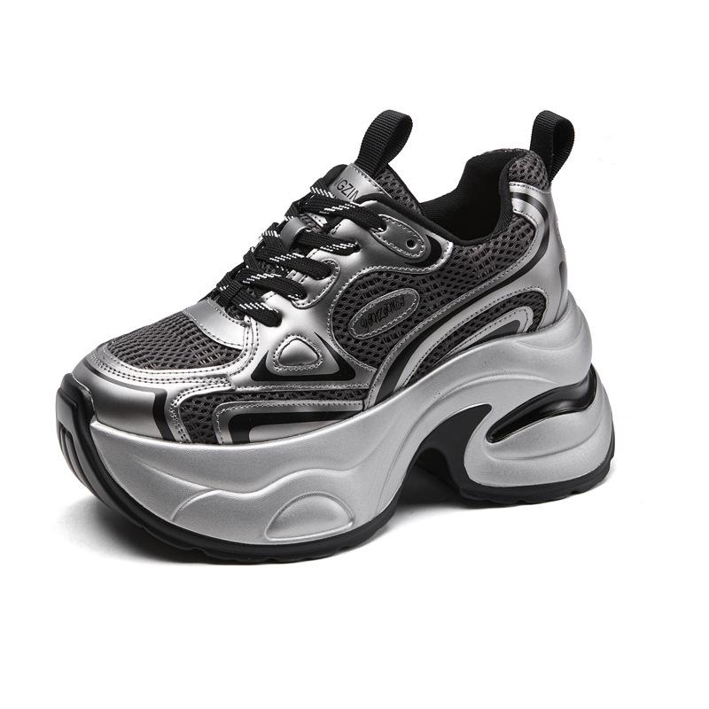 Mesh breathable dad shoes women's summer new thick sole heightening small man genuine