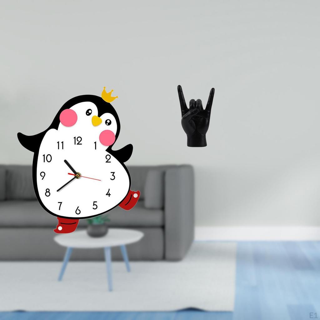 Creative Cartoon Penguin Wall Clock Sculpture Multifunctional Decorative Hand Gesture Statue for