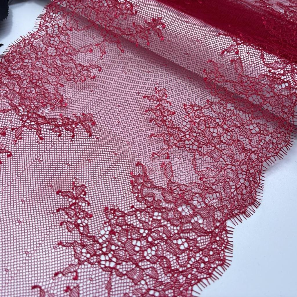 3m x 23cm French Chantilly Lace, Non-stretch Dark Red Eyelash Lace Fabric for Bra, Underwear, Lingerie, Dress, Garment, Sewing & Crafting