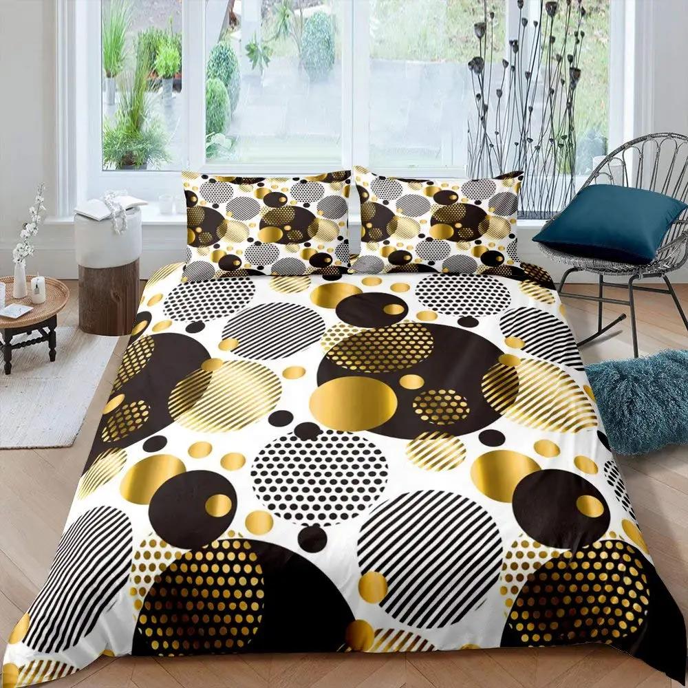3D Circle Line Geometry Duvet Cover Polyester Queen King Size Quilt Cover With Pillowcase For Kids Teens Home Bedroom Decor Gift
