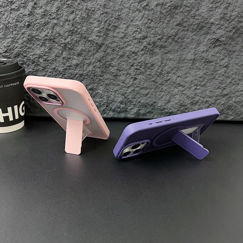 For Magsafe Solid Color Matte Soft TPU Border Bracket Shockproof Phone Case For IPhone 15 Pro Max 13 12 11 14 Pro Max Plus Cover
