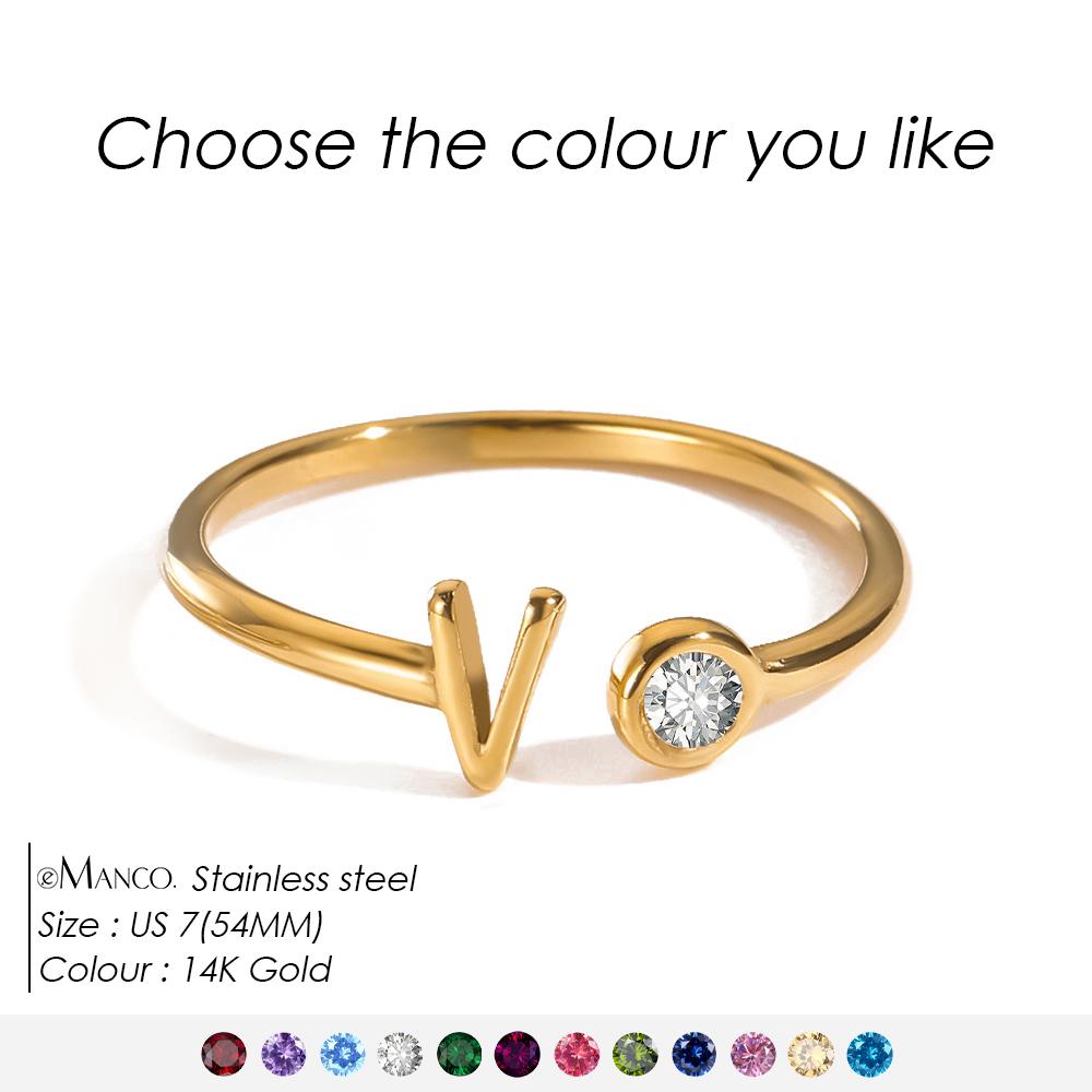 EMANCO Birthstone Initial Custom Ring Open End Ring Stainless Steel Name Custom Jewelry Women's Ring