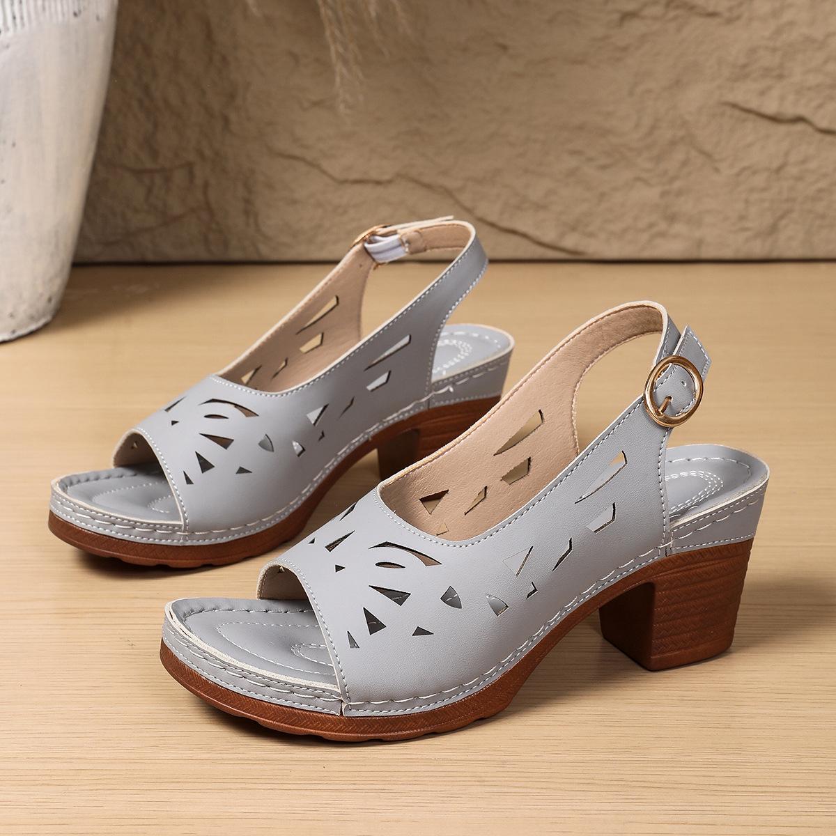 Women s Summer Sandals: Open-Toe Strappy Sandals with Thick Heels 36