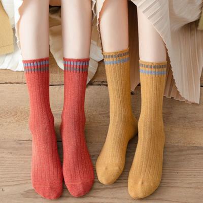 1 Paar Damen-Herbst-Winter-Socken, einfarbig, mittig, dick, warm, geruchsneutral, elastisch, rutschfest, gestreift, Schweißabsorption, Damensocken mit mittlerer Wade