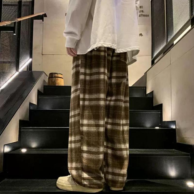 Spring And Autumn New Fashion Plaid Casual Pants Everyday Versatile Wide Leg Straight Pants Loose Casual Sports Pants Large Size