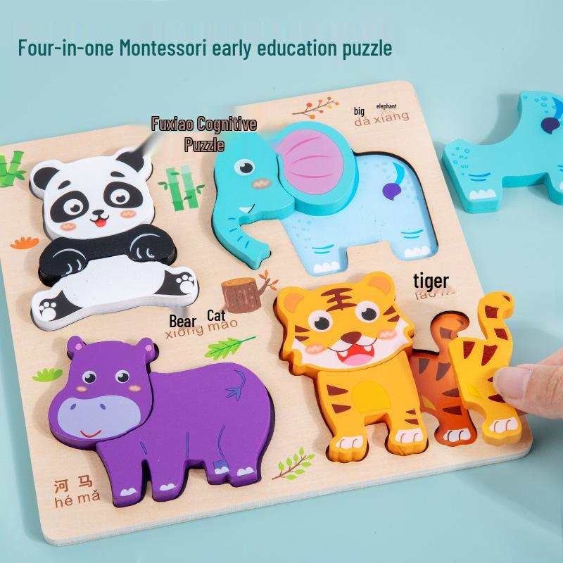 3D Wooden Puzzle Educational Toys for Ages 4-6: Animal & Transportation Shape Matching Blocks.