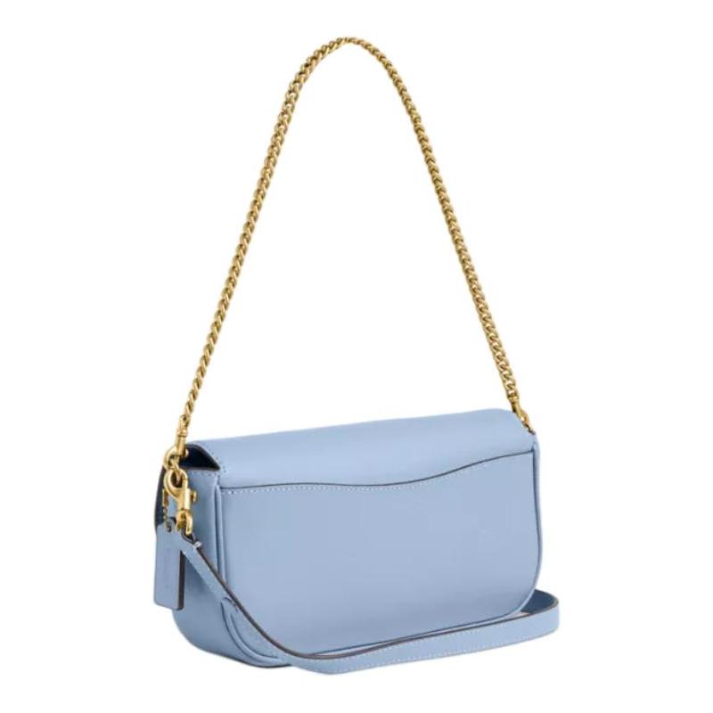 Coach Brook 24 Classic Logo Calfskin Shoulder Bag Medium Women's Blue