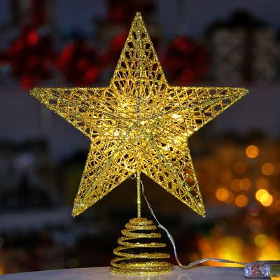 Christmas Treetop Star Wrought Iron Luminous Pentagram Star Light Christmas Tree Top Light Top Star Strip Light Decoration