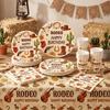 Rodeo Theme Birthday Party Decor Tableware Set Paper Plates Cup Napkins Tablecloth Wild West Cowboy Cowgirl Rodeo Party Supplies
