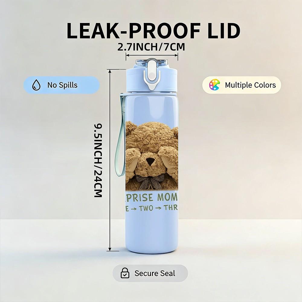1PC Sleepy Teddy Bear Soft Toy Print 750ml Color Plastic Sports Water Bottle Leakproof Flip Straw Lid Suitable for Sports Office Home Use