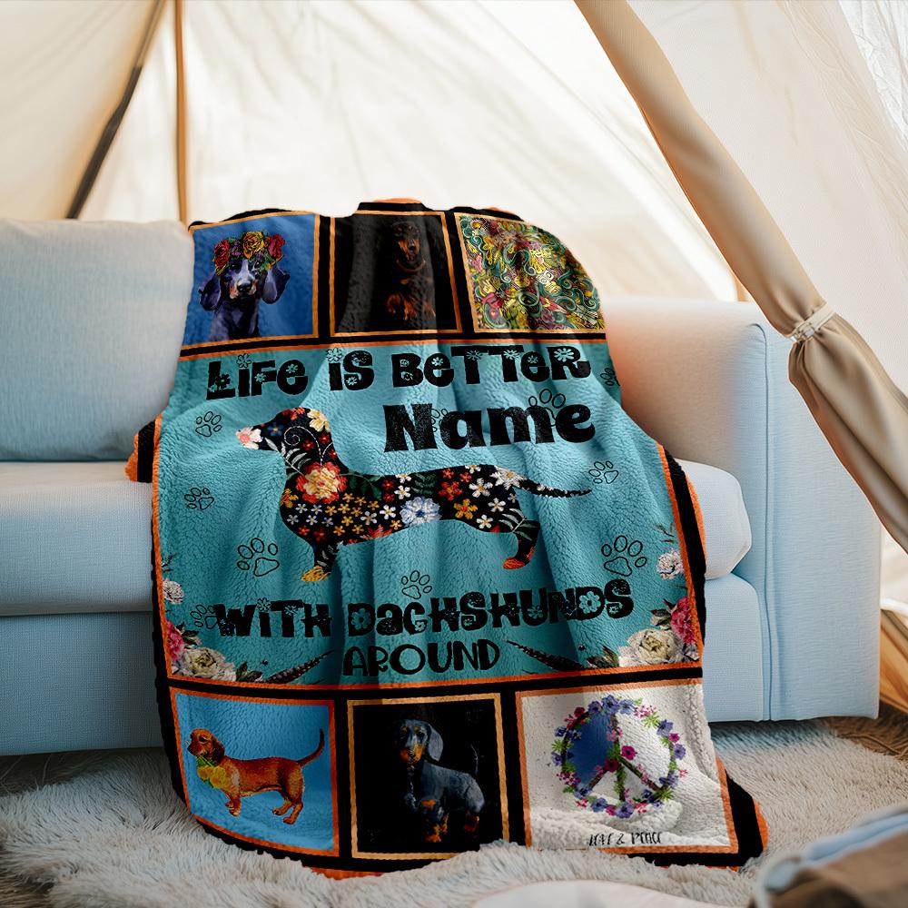 Life Is Better With Dachshunds Around Outdoor Customize Your Name Blanket Comfortable Soft Lightweight Allseason Multipurpose Blanket For Travel