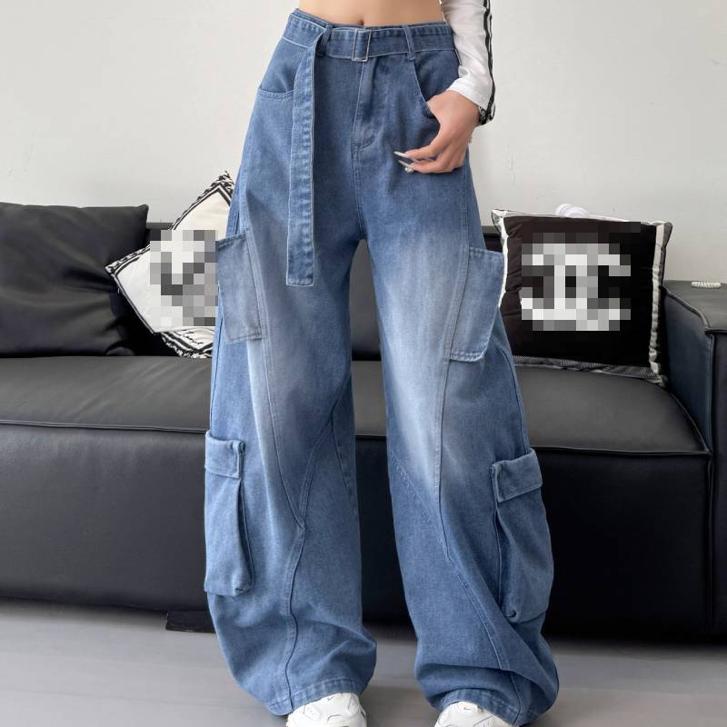 Jeans in Denim da Donna a Vita Alta con Tessuto Lavato ad Acqua per un Look Casual Autunnale