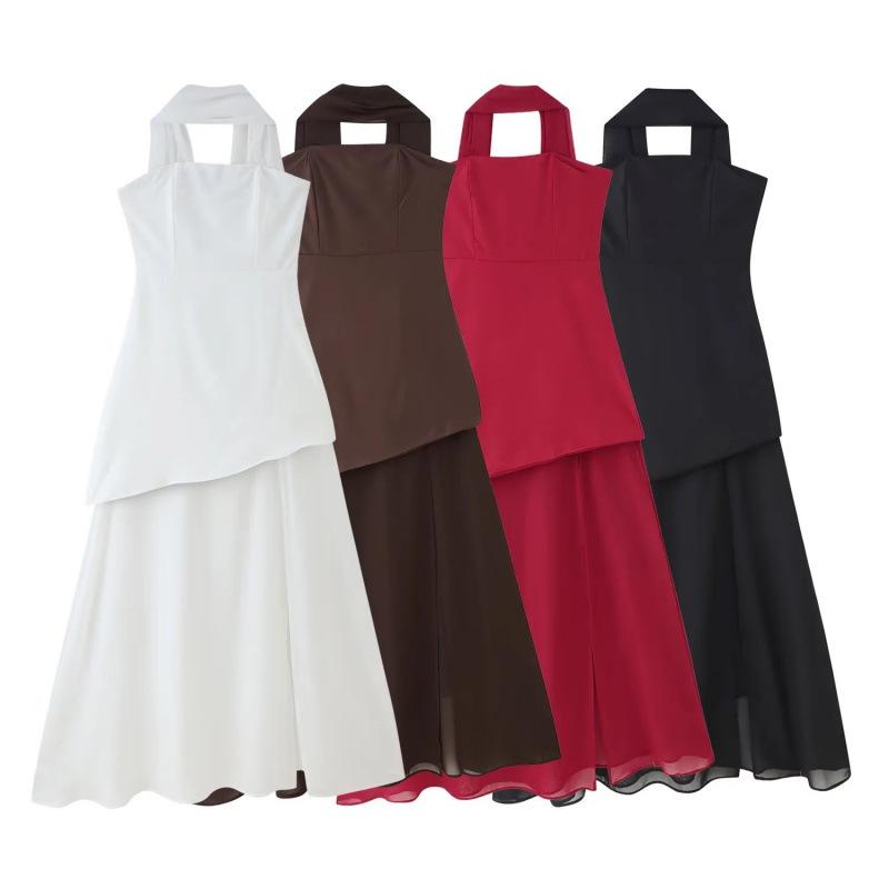 European-American Women's Strapless One-Shoulder Sleeveless Fashion Dress
