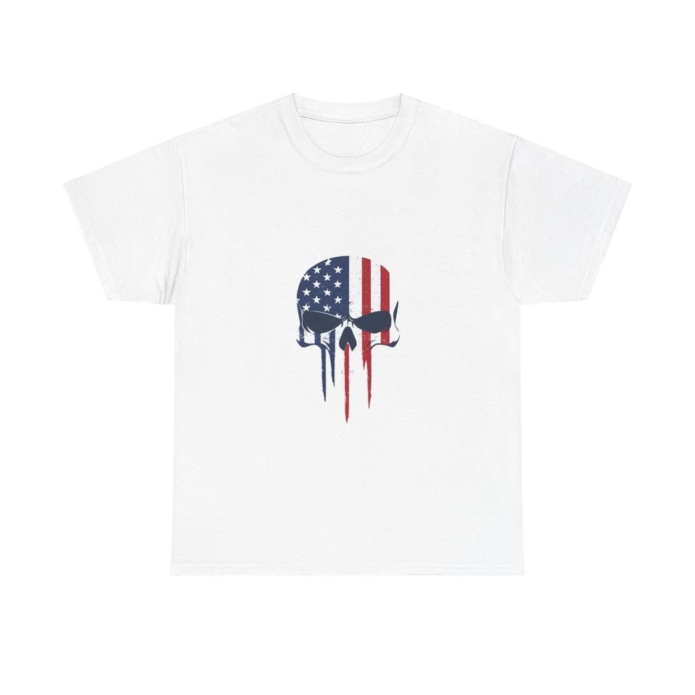 American Punisher Skull Tee, Patriotic Graphic Shirt, USA Flag Skeleton Top