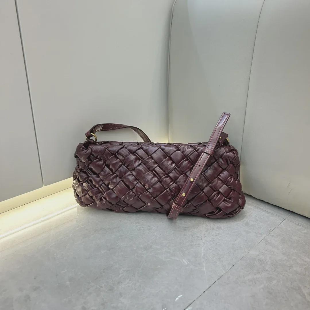 

Сумка из натуральной кожи с плиссировкой: Французский нишевый дизайн для женщин 25*4*14cm вино красного