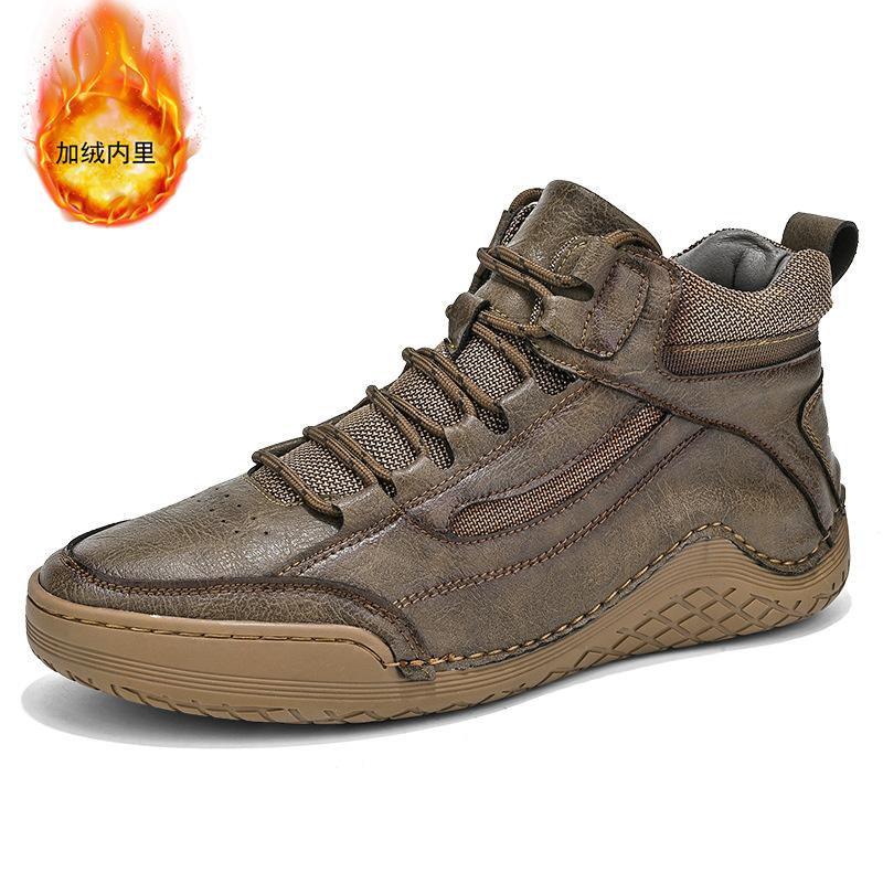 2025 New Large Size Men's Shoes Hand-sewn Medium and High Top Casual Shoes Leather Flat Bottom Outdoor Tooling Boots
