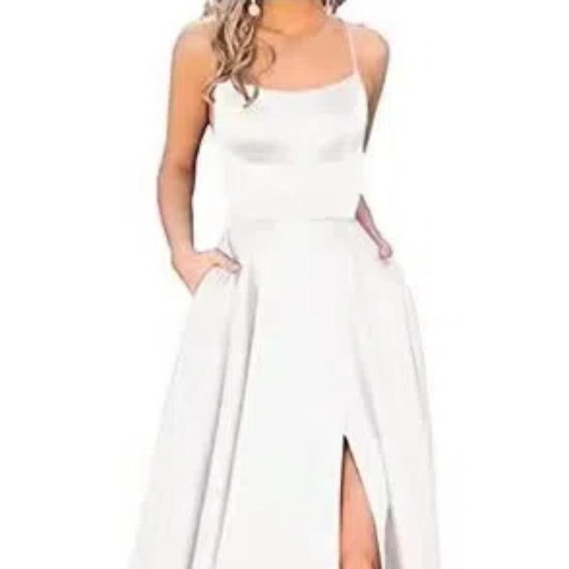 2025 Nové šaty pro družičky, Dlouhá róba na špagetová ramínka s malou vlečkou, Elegantní jednobarevné večerní párty šaty