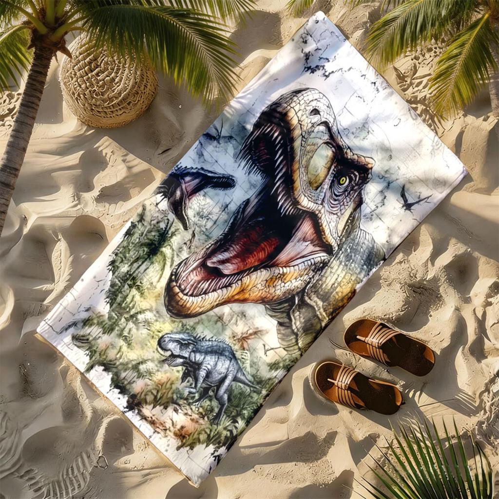 Retro handbemaltes Tyrannosaurus rex Polyester Mikrofaser Strandtuch ist hoch saugfähig, geeignet für Schwimmen und Strandausflüge