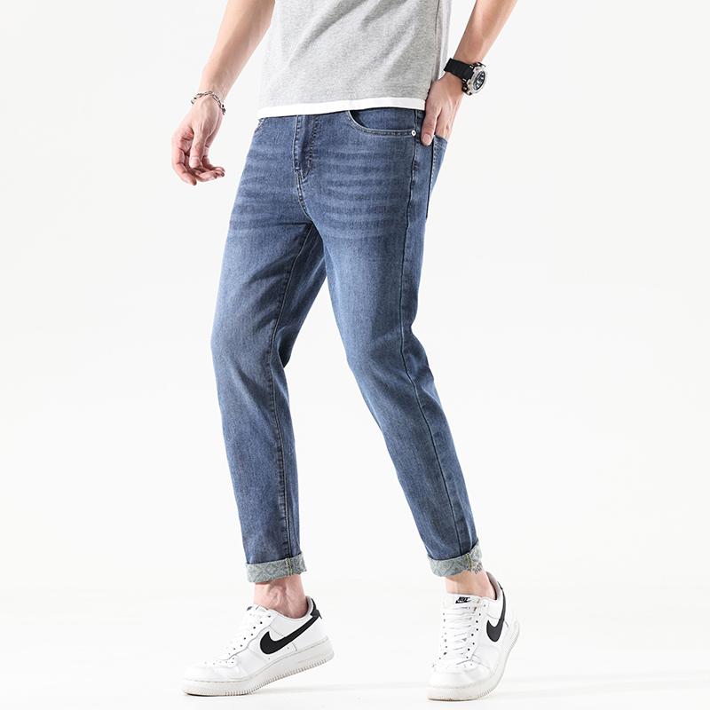 

Брюки больших размеров, весенне-осенние мужские брюки, джинсовые повседневные брюки-шаровары с девятью точками, прямые джинсы 28 синий