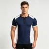 Men's Color Block Half Button Short Sleeve T-Shirt for Summer Casual Athletic Wear